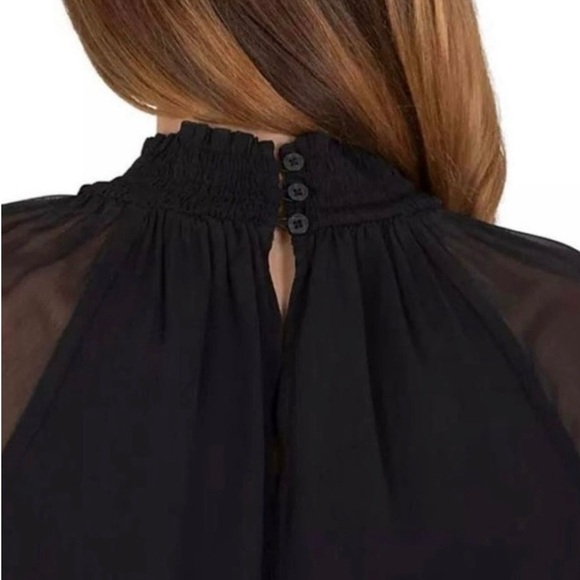 Joie Sheer Long Sleeve Smocked Blouse, Caviar - Picture 2 of 6